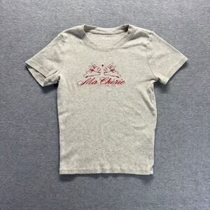 Hollister Ma Cherie Bunny Embroidered Ribbed Baby Tee Heather Grey Medium